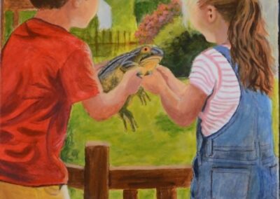 Boy giving girl a frog