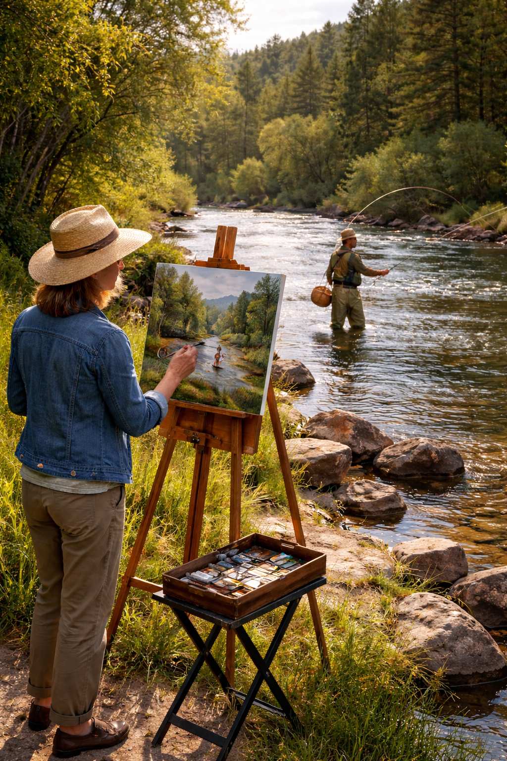 painting by river